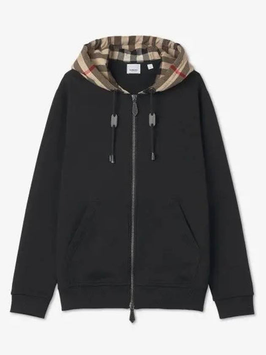 Check Hood Cotton Zip Up Hoodie Black Archive Beige - BURBERRY - BALAAN 2