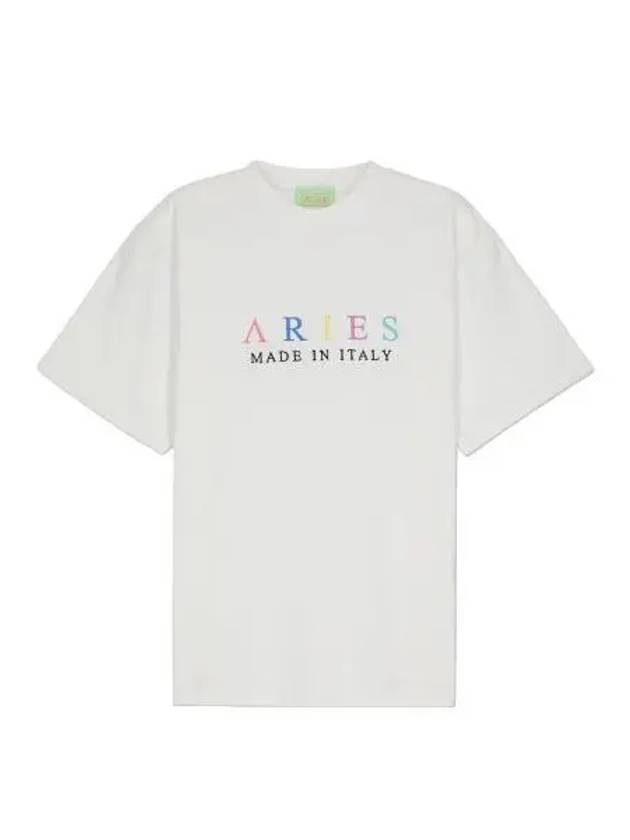 Aries United Color Embroidered Short Sleeve T Shirt White - ARIES - BALAAN 1