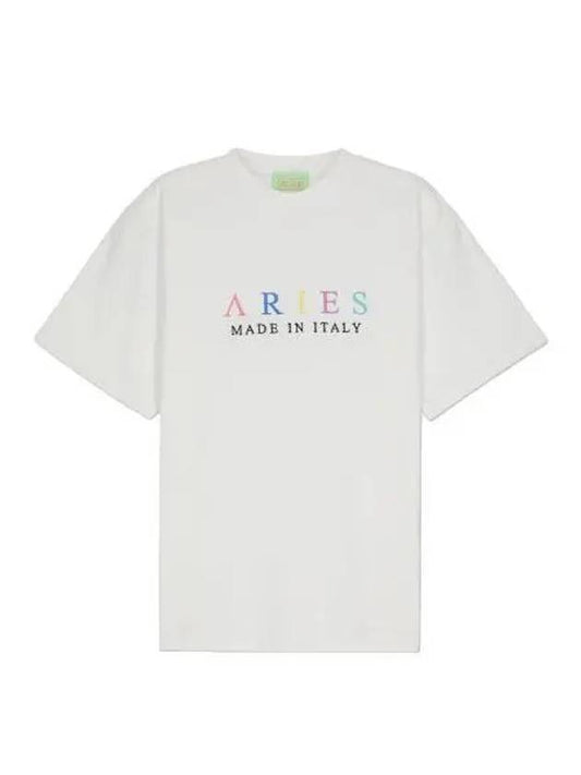 Aries United Color Embroidered Short Sleeve T Shirt White - ARIES - BALAAN 1