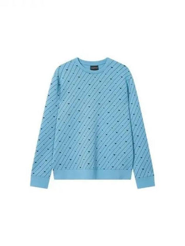 Men s diagonal logo pattern crew neck sweatshirt blue 271698 - EMPORIO ARMANI - BALAAN 1