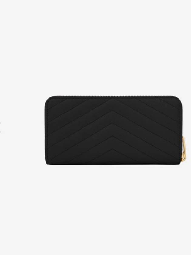 Matelasse Monogram Zipper Around Long Wallet Black - SAINT LAURENT - BALAAN 4