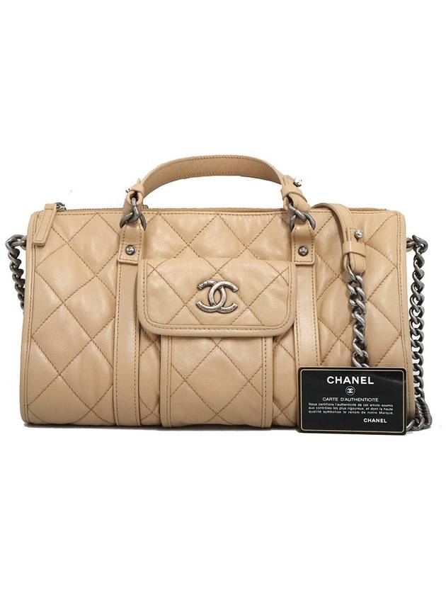 Chanel A92819 Beige Lambskin Quilted CC Logo Bowling Chain Shoulder Bag 21st - CHANEL - BALAAN 2