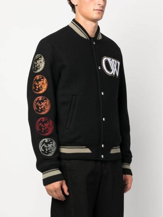 Moon Phase Varsity Bomber Jacket Black - OFF WHITE - BALAAN 3