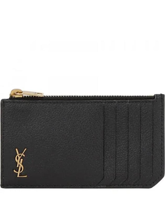 Tiny Fragment Zipper Card Wallet Black - SAINT LAURENT - BALAAN 2