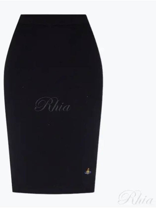 Women's Embroidered Logo Wool Pencil Skirt Black - VIVIENNE WESTWOOD - BALAAN 2