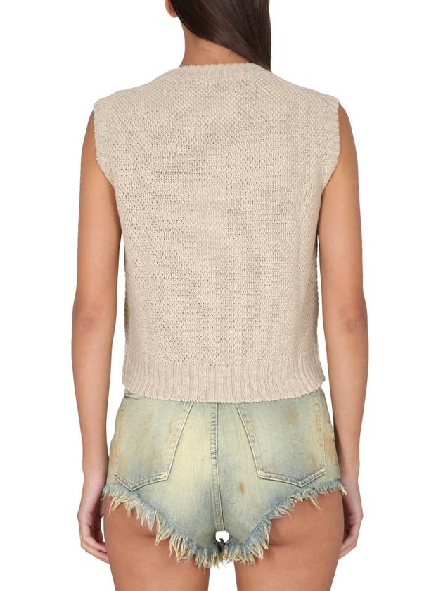 Stitched V Neck Knit Vest Beige - MAISON MARGIELA - BALAAN 4