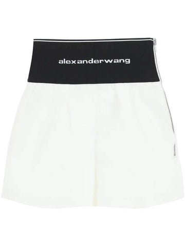 24SS Women's Safari Tailored Pleated High Waist Cotton Short Pants White 1WC1224450 110S - ALEXANDER WANG - BALAAN 1