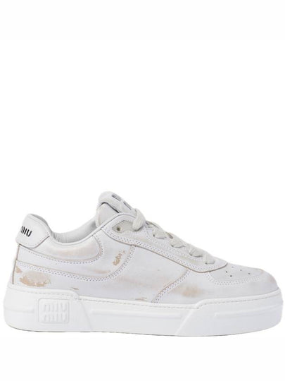 Women's Bleached Leather Low Top Sneakers White - MIU MIU - BALAAN 2