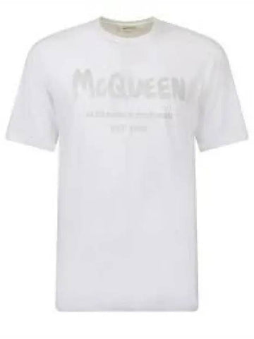 Allen Sanders McQueen Logo Print Short Sleeve T Shirt White Silver 659729QZAD30934 965280 - ALEXANDER MCQUEEN - BALAAN 1