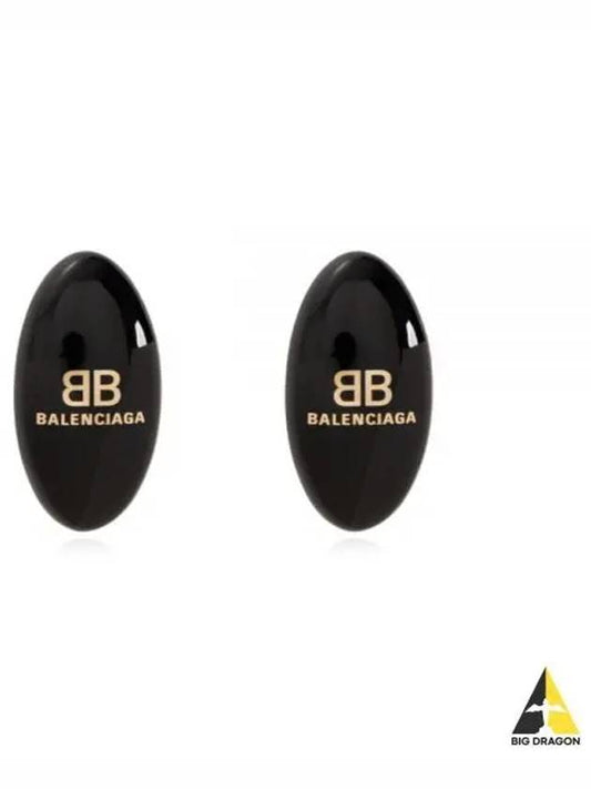 Oval Logo Plaque Earrings Black - BALENCIAGA - BALAAN 2