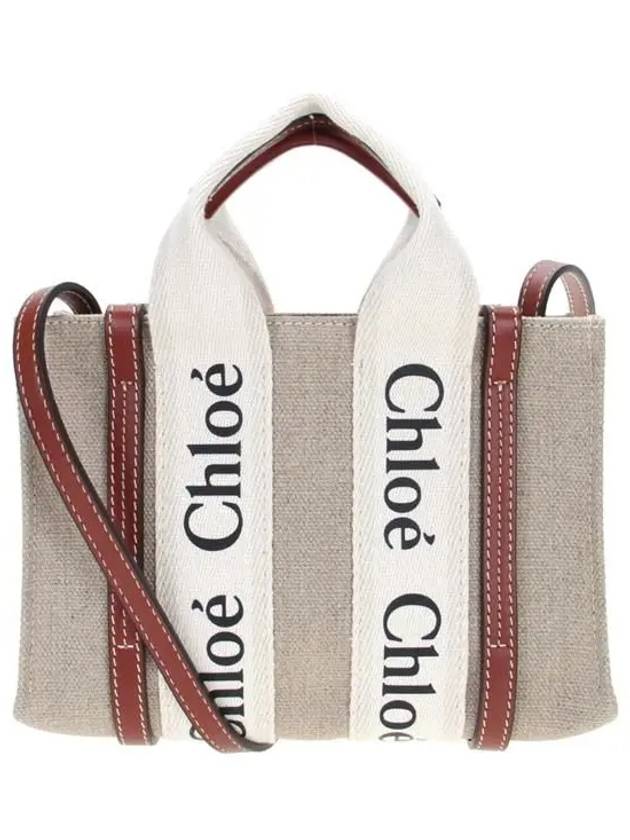 Woody Linen Canvas Calfskin Tote Bag White Brown - CHLOE - BALAAN 2