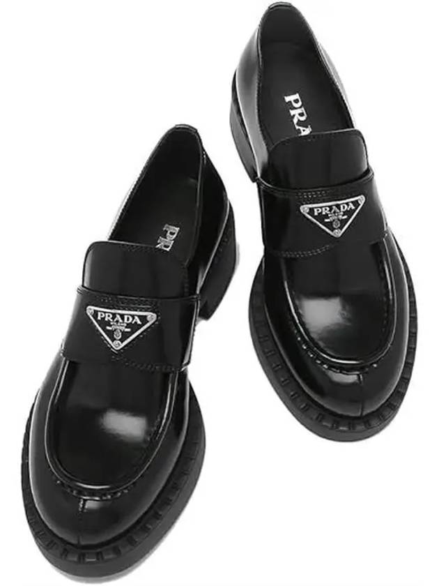 Triangle Logo Chocolate Brushed Leather Loafers Black - PRADA - BALAAN 8