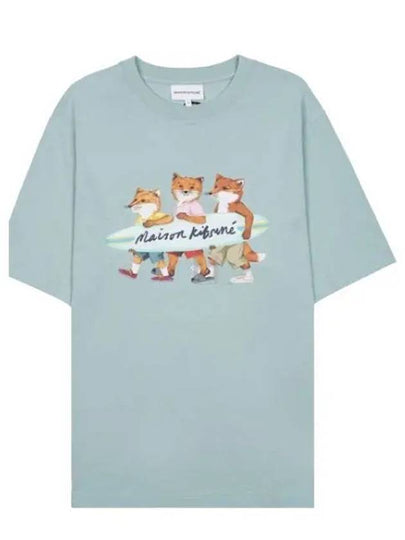 Surfing Foxes Logo Print Short Sleeve T-Shirt Sky Blue - MAISON KITSUNE - BALAAN 2