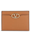 V Logo Signature Leather Card Wallet Brown - VALENTINO - BALAAN 1