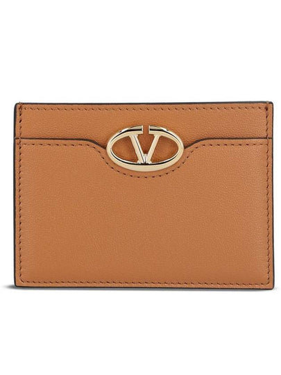 V Logo Signature Leather Card Wallet Brown - VALENTINO - BALAAN 2