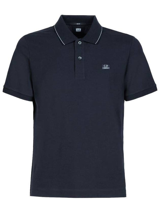 Stretch Embroidered Logo Slim Fit PK Shirt Navy - CP COMPANY - BALAAN 1