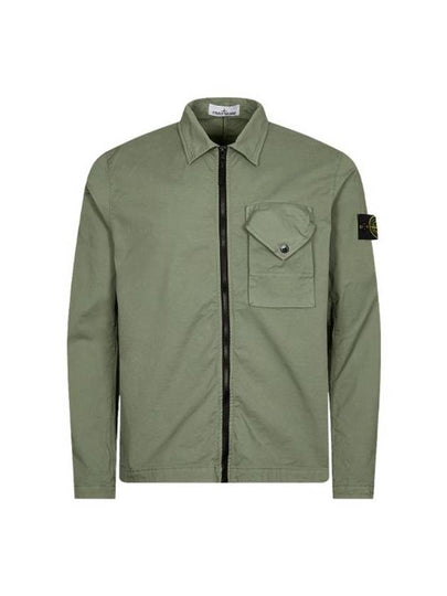 Stretch Cotton Gabardine Overshirt Jacket Green - STONE ISLAND - BALAAN 2