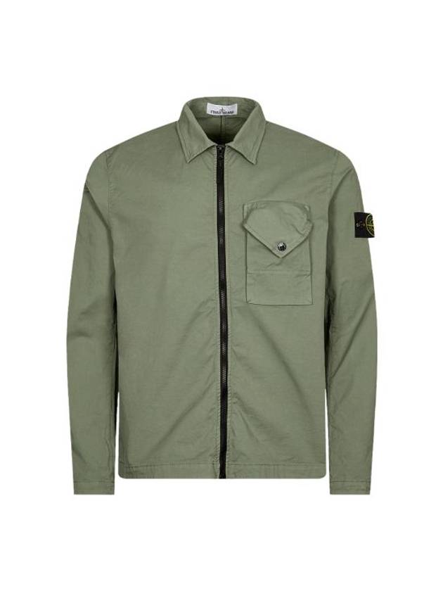 Stretch Cotton Gabardine Overshirt Jacket Green - STONE ISLAND - BALAAN 1