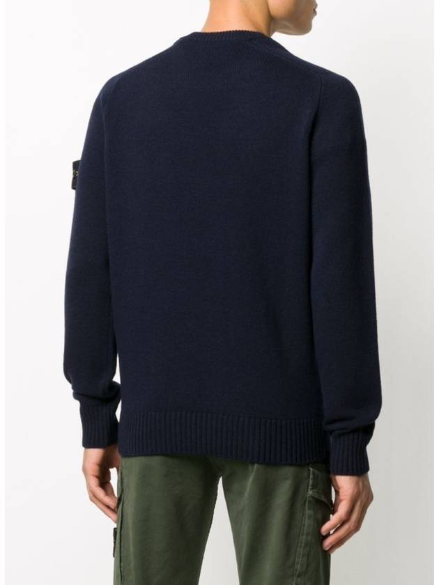 Wappen Patch Round Neck Knit Top Dark Navy - STONE ISLAND - BALAAN 5