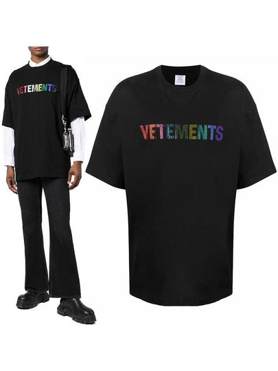 Multi Color Crystal Logo Short Sleeve T-Shirt Black - VETEMENTS - BALAAN 2