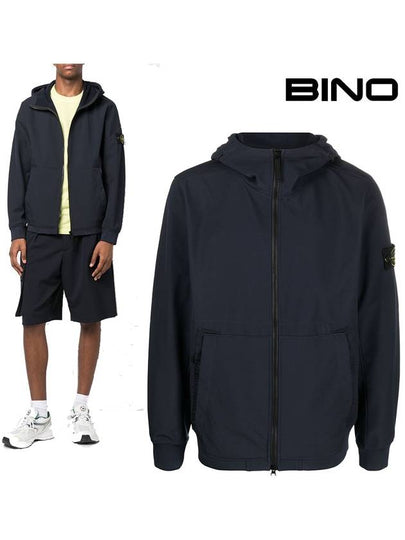 Men's Wappen Patch Softshell Zip Up Hoodie Navy - STONE ISLAND - BALAAN 2