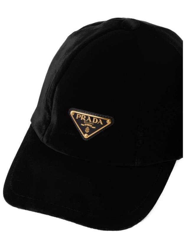 Triangular Logo Velvet Ball Cap Black - PRADA - BALAAN 3