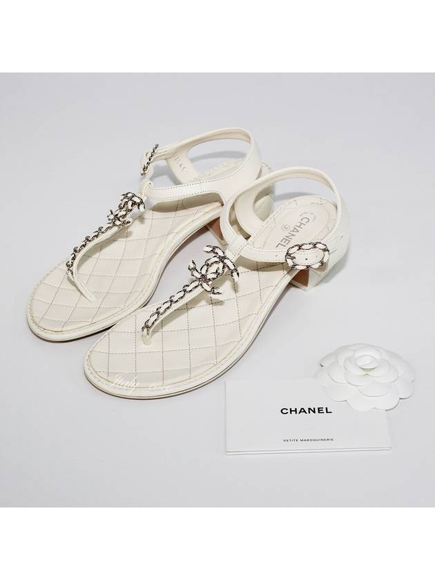 CC Logo Classic Chain Strap Thongs Lambskin Sandals Ivory - CHANEL - BALAAN 5