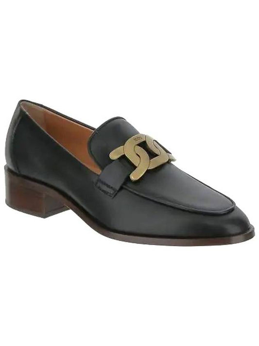 Women's Gold Logo Chain Leather Loafers Black - TOD'S - BALAAN 2