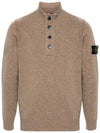 Wappen Patch Half Button Lambswool Knit Top Brown - STONE ISLAND - BALAAN 3