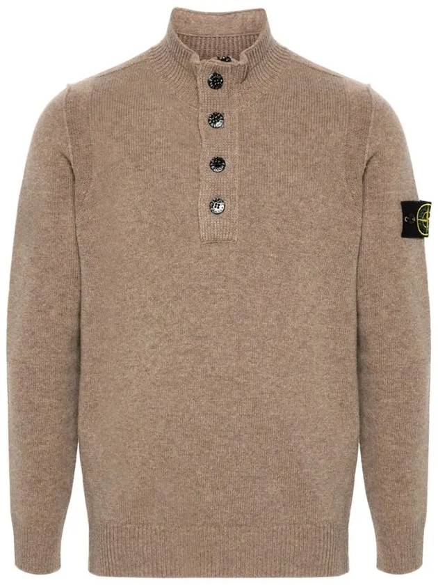 Wappen Patch Half Button Lambswool Knit Top Brown - STONE ISLAND - BALAAN 3