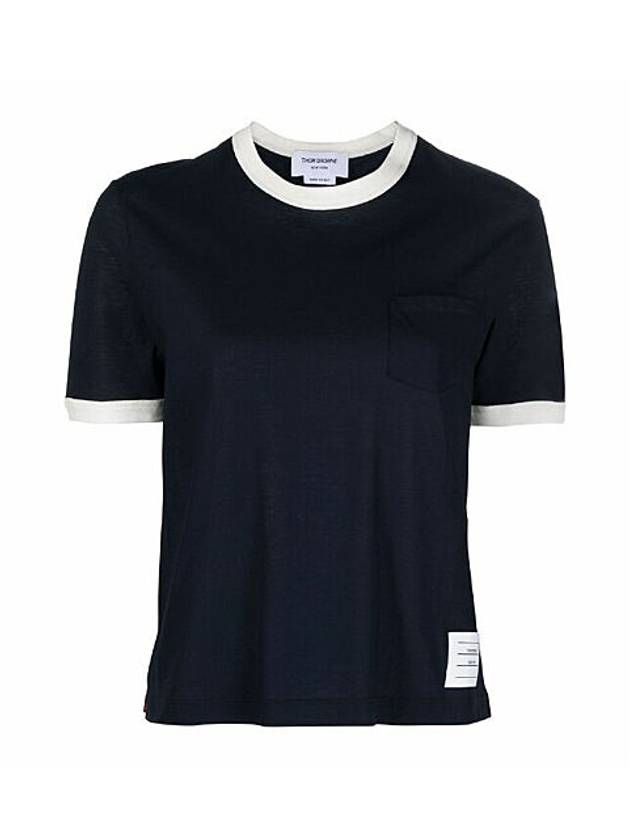 Women's Contrast Trimming Logo Patch Short Sleeve T-Shirt Navy - THOM BROWNE - BALAAN 5