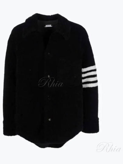 Men's 4 Bar Shearling Oversized Jacket Navy - THOM BROWNE - BALAAN 2