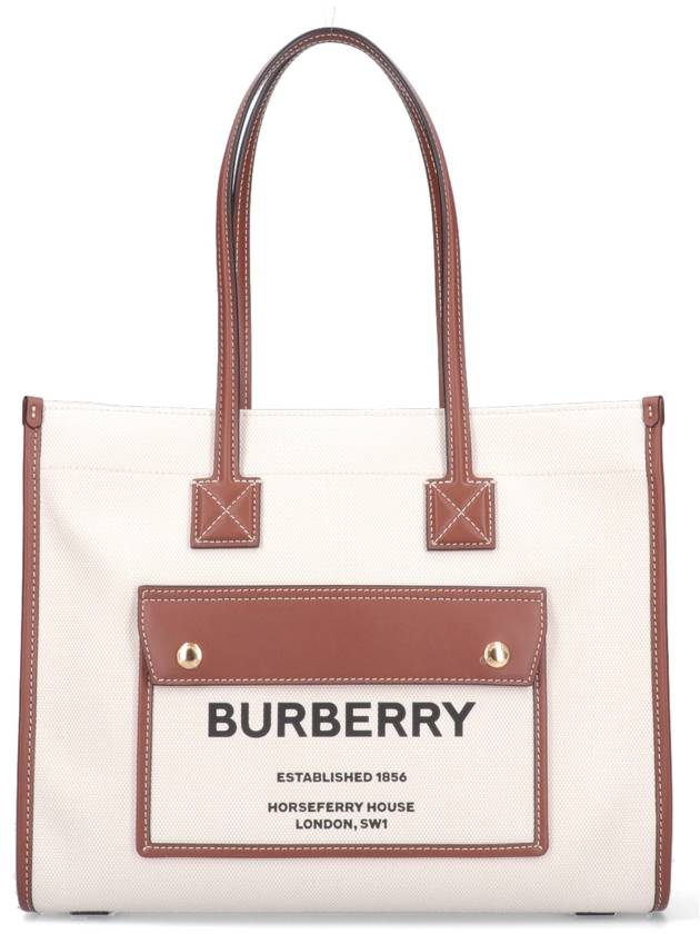 Freya Small Canvas Leather Tote Bag Natural Tan - BURBERRY - BALAAN 3