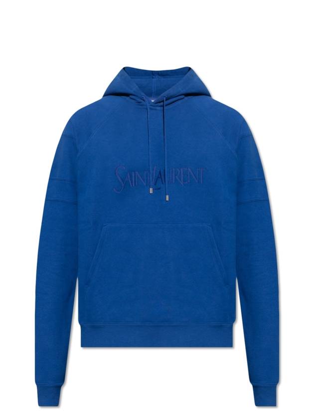 Embroidered Logo Hoodie Blue - SAINT LAURENT - BALAAN 2