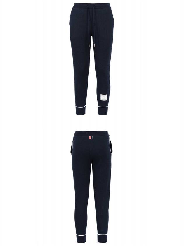 Women's Contrast Cover Stitch Mesh Back Cotton Rib Sweatpants Navy - THOM BROWNE - BALAAN 5