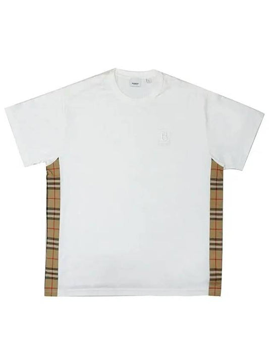 Check round neck cotton short sleeve t-shirt white - BURBERRY - BALAAN 2