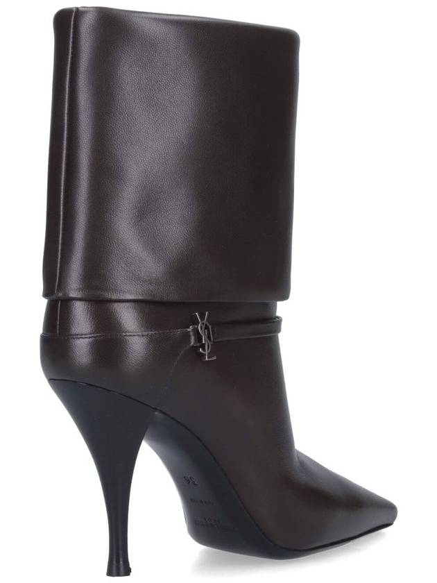 Niki Leather Ankle Boots Eagle Brown - SAINT LAURENT - BALAAN 4