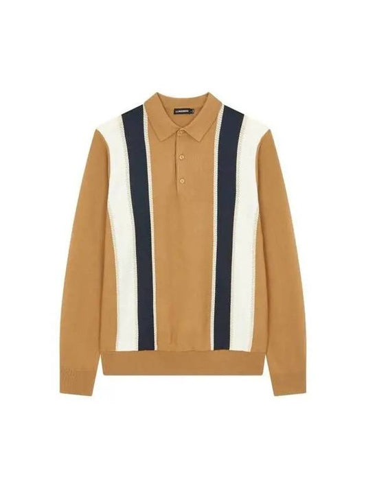 Men Collection Heden Striped Knitted Polo Camel 270333 - J.LINDEBERG - BALAAN 1