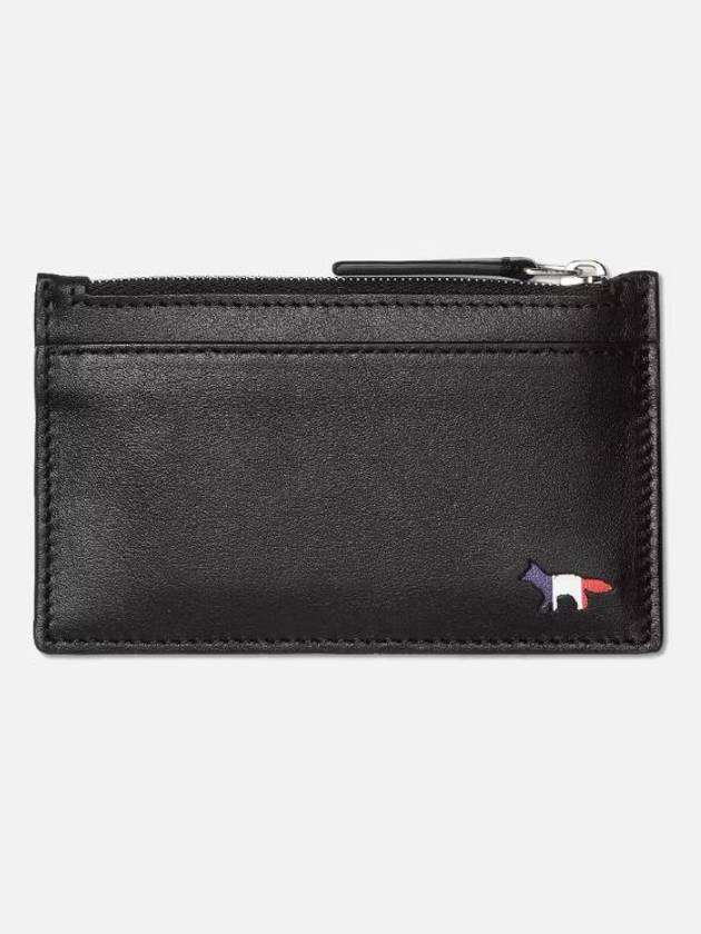 Tricolor Fox Long Zippered Leather Card Wallet Black - MAISON KITSUNE - BALAAN 2