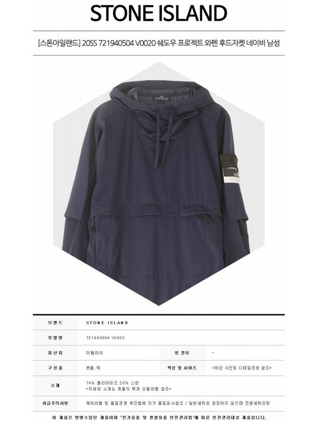 20SS 721940504 V0020 Shadow Project Wappen Hooded Jacket Navy Men's Jacket TTA - STONE ISLAND - BALAAN 2