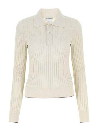 Ribbed Cotton Polo Shirt Bone - BOTTEGA VENETA - BALAAN 2