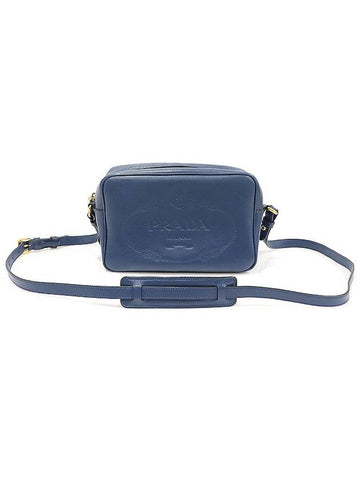 1BH089 Blue GLACE CALF gold square camera cross bag - PRADA - BALAAN 1