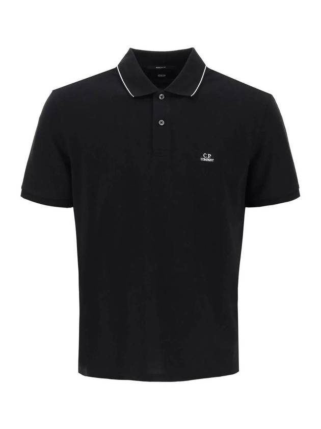 Stretch Piquet Regular Striped Collar Polo Shirt Black - CP COMPANY - BALAAN 1