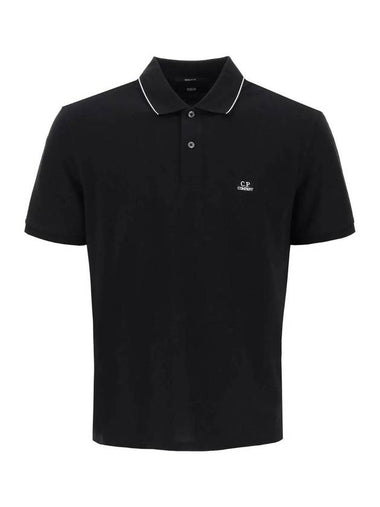 Stretch Piquet Regular Striped Collar Polo Shirt Black - CP COMPANY - BALAAN 1