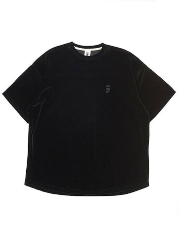 Drop Shoulder Velvet Short Sleeve T-Shirt Black - A NOTHING - BALAAN 1