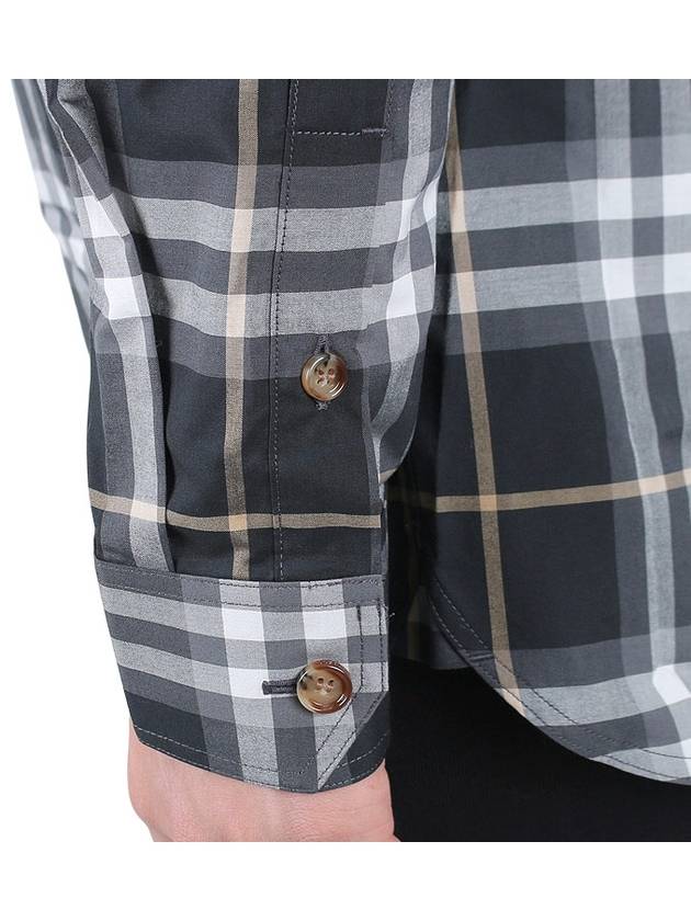 Button-Down Collar Checked Cotton Long-Sleeve Shirt Grey - BURBERRY - BALAAN 8