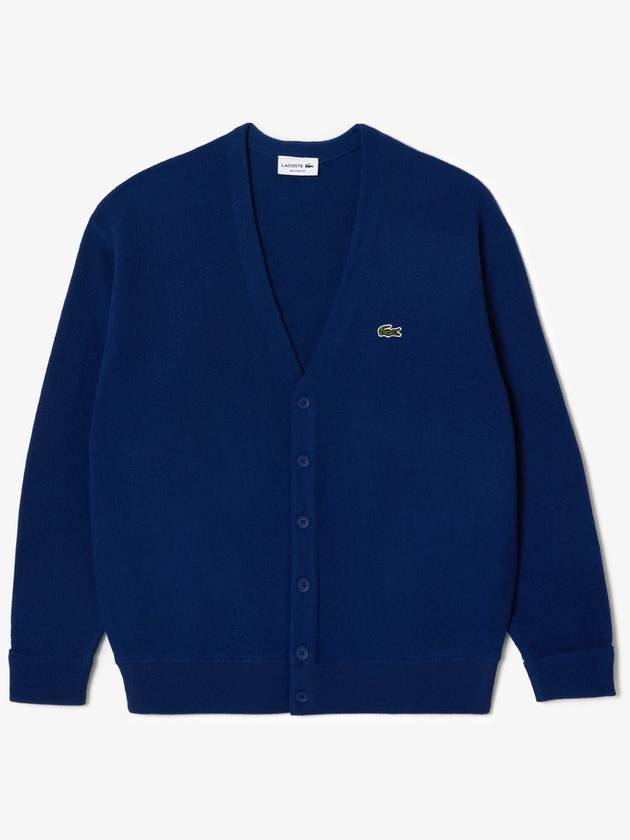 Relaxed Fit Button Wool Cardigan Navy - LACOSTE - BALAAN 2