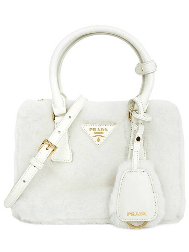 Galleria Shearling Mini Tote Bag White - PRADA - BALAAN 2