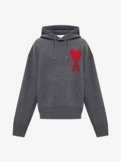 Logo Intarsia Knit Hoodie Grey - AMI - BALAAN 2