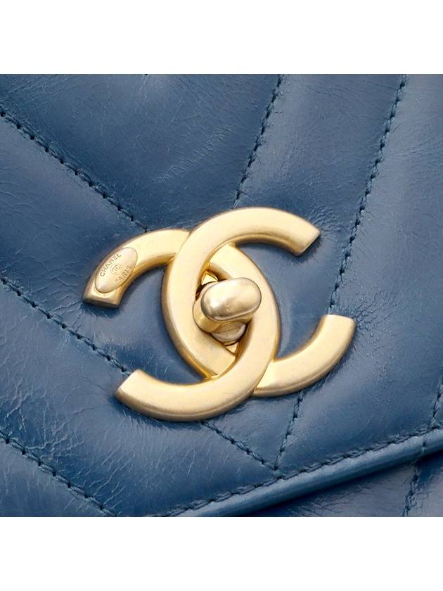 Blue Calfskin Chevron Gold Plated Flap Coco Handle Large 2WAY 25th A92992 - CHANEL - BALAAN 7